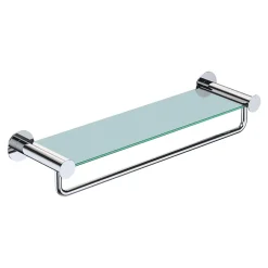 GoodHome Étagère avec porte-serviettes en verre et acier inoxydable chromé H.40 cm Cavally* Etagère Salle De Bains