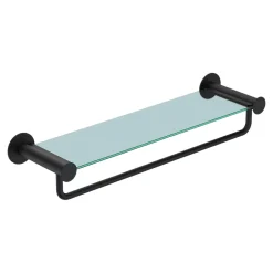 GoodHome Étagère avec porte-serviettes en verre et acier inoxydable noir H.40 cm Cavally* Etagère Salle De Bains