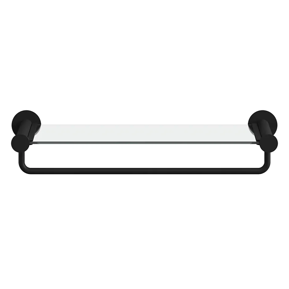 GoodHome Étagère avec porte-serviettes en verre et acier inoxydable noir H.40 cm Cavally* Etagère Salle De Bains