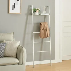 [En.Casa] Étagère échelle Oeksnes acier 160 x 50 x 28 cm blanc en.casa