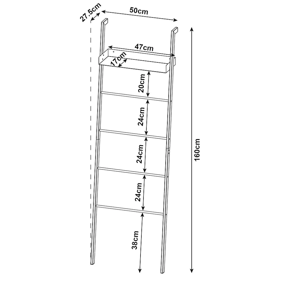 [En.Casa] Étagère échelle Oeksnes acier 160 x 50 x 28 cm blanc en.casa