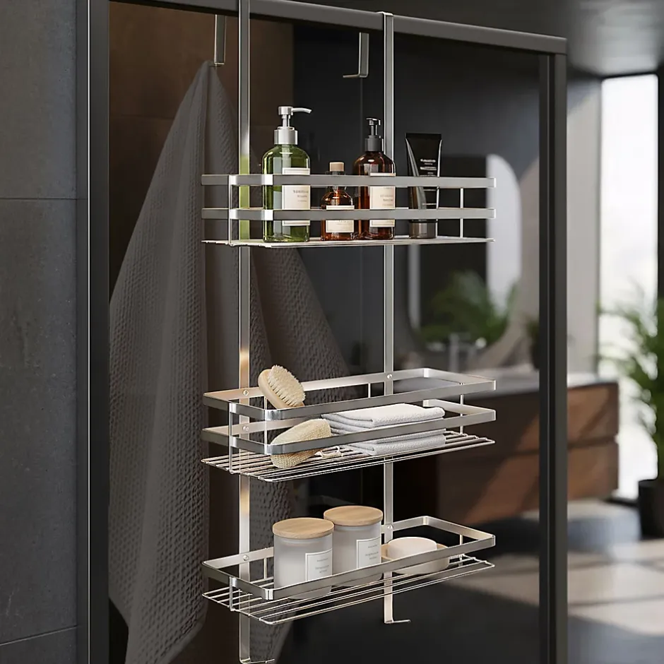 Tectake Étagère de douche en Acier inoxydable avec 3 étagères argent
