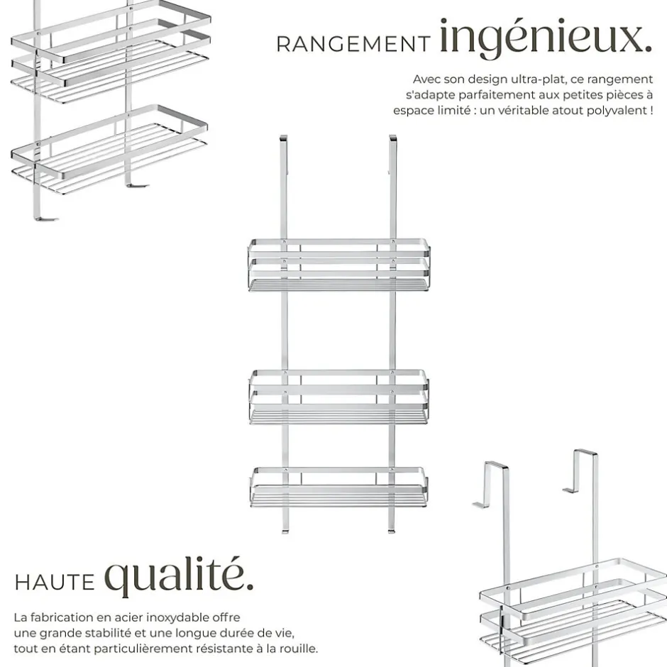Tectake Étagère de douche en Acier inoxydable avec 3 étagères argent