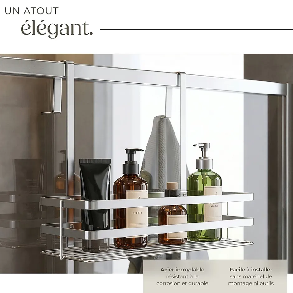 Tectake Étagère de douche en Acier inoxydable avec 3 étagères argent