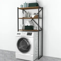 [En.Casa] Étagère de salle de bain Askersund 160 x 66 x 34 cm effet noyer en.casa