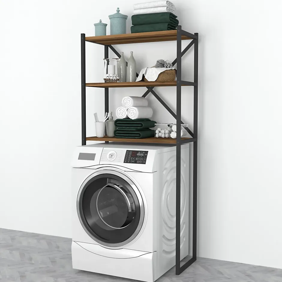 [En.Casa] Étagère de salle de bain Askersund 160 x 66 x 34 cm effet noyer en.casa