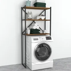 [En.Casa] Étagère de salle de bain Askersund 160 x 66 x 34 cm effet noyer en.casa