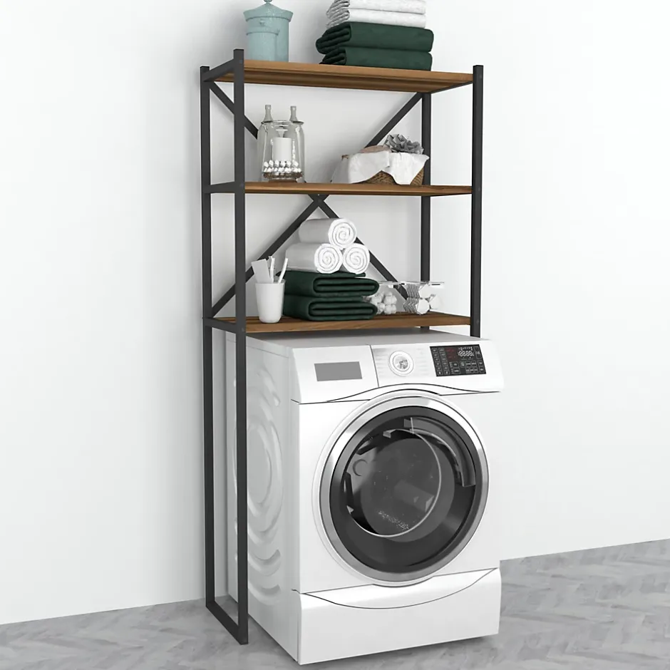 [En.Casa] Étagère de salle de bain Askersund 160 x 66 x 34 cm effet noyer en.casa