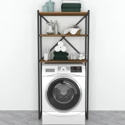 [En.Casa] Étagère de salle de bain Askersund 160 x 66 x 34 cm effet noyer en.casa