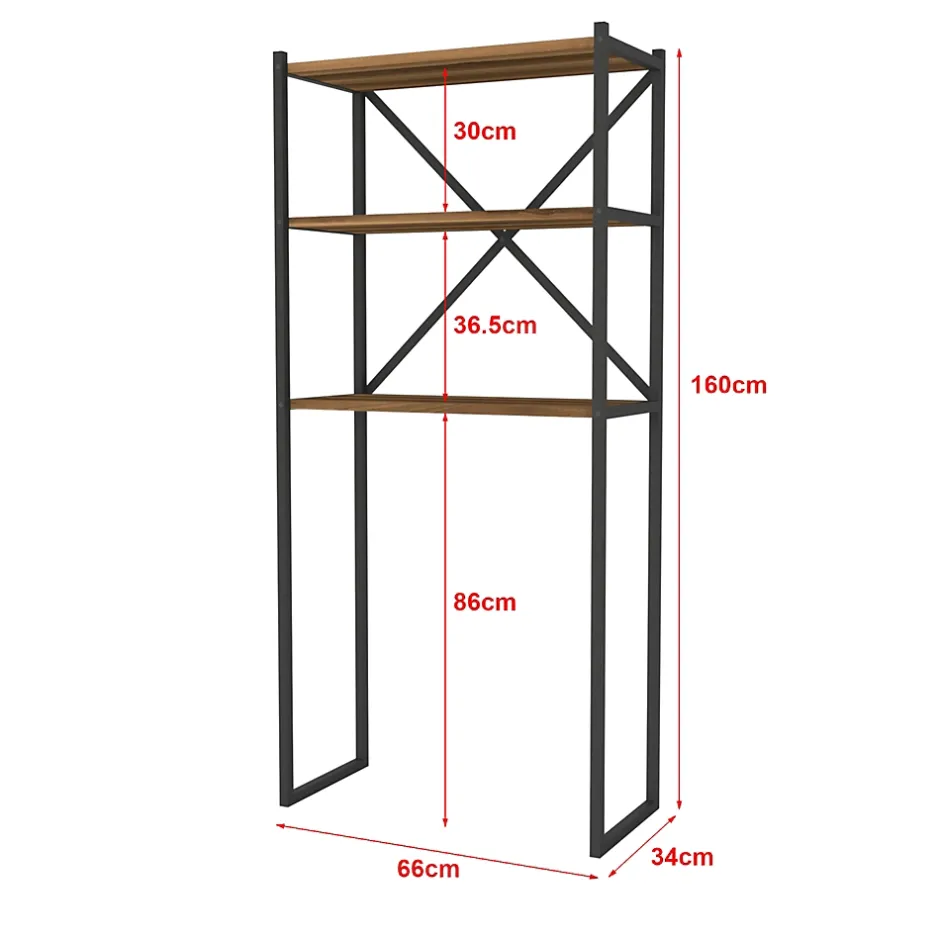 [En.Casa] Étagère de salle de bain Askersund 160 x 66 x 34 cm effet noyer en.casa