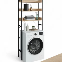 Tectake Étagère de salle de bain avec 3 étagères Style industriel Bois clair