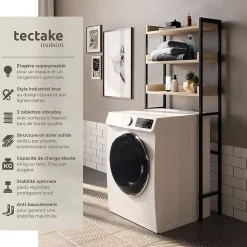 Tectake Étagère de salle de bain avec 3 étagères Style industriel Bois clair