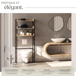 Tectake Étagère de salle de bain avec 3 étagères Style industriel Bois clair