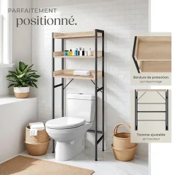 Tectake Étagère de salle de bain avec 3 étagères Style industriel Bois clair