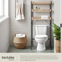 Tectake Étagère de salle de bain avec 3 étagères Style industriel Bois clair