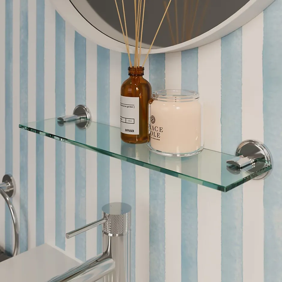 GoodHome Étagère de salle de bain en verre et acier inoxydable chromé H.40 cm Endell