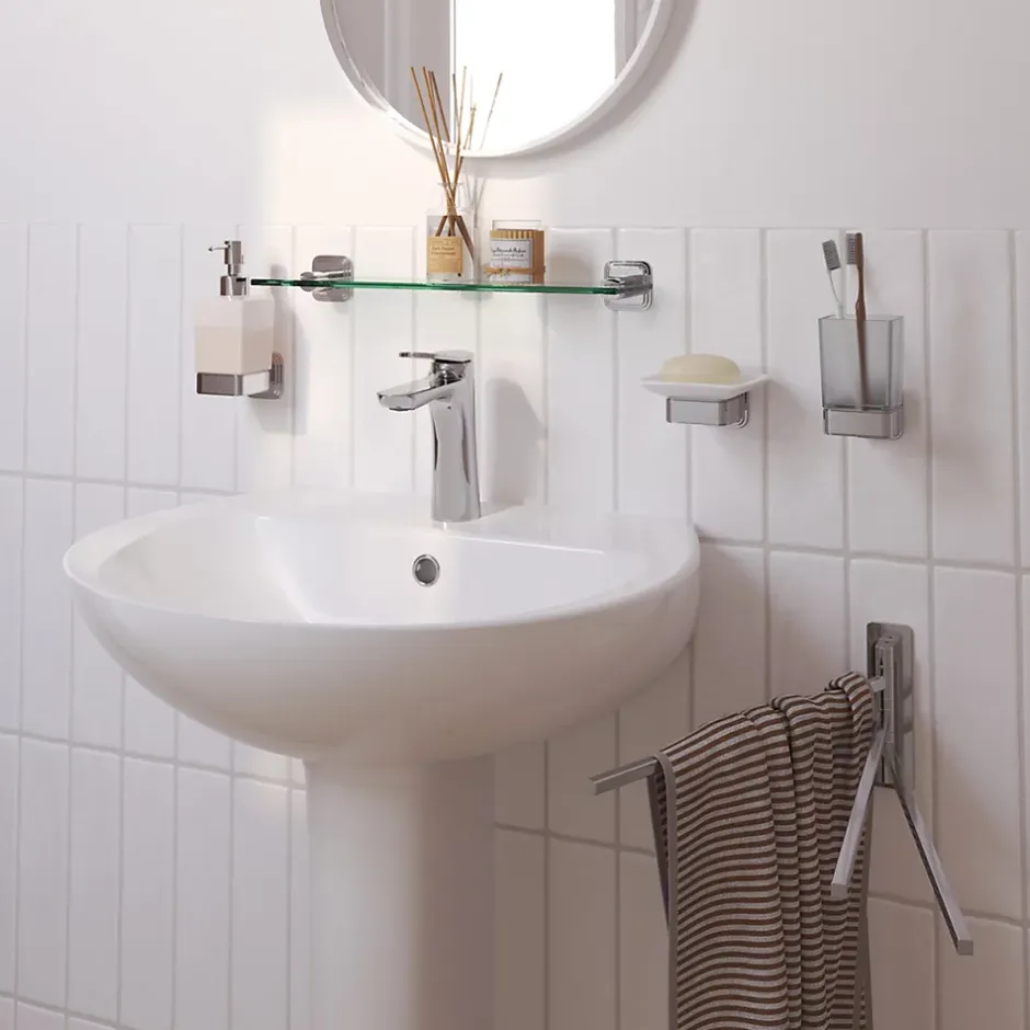 GoodHome Étagère de salle de bain en verre et acier inoxydable chromé H.40 cm Teesta
