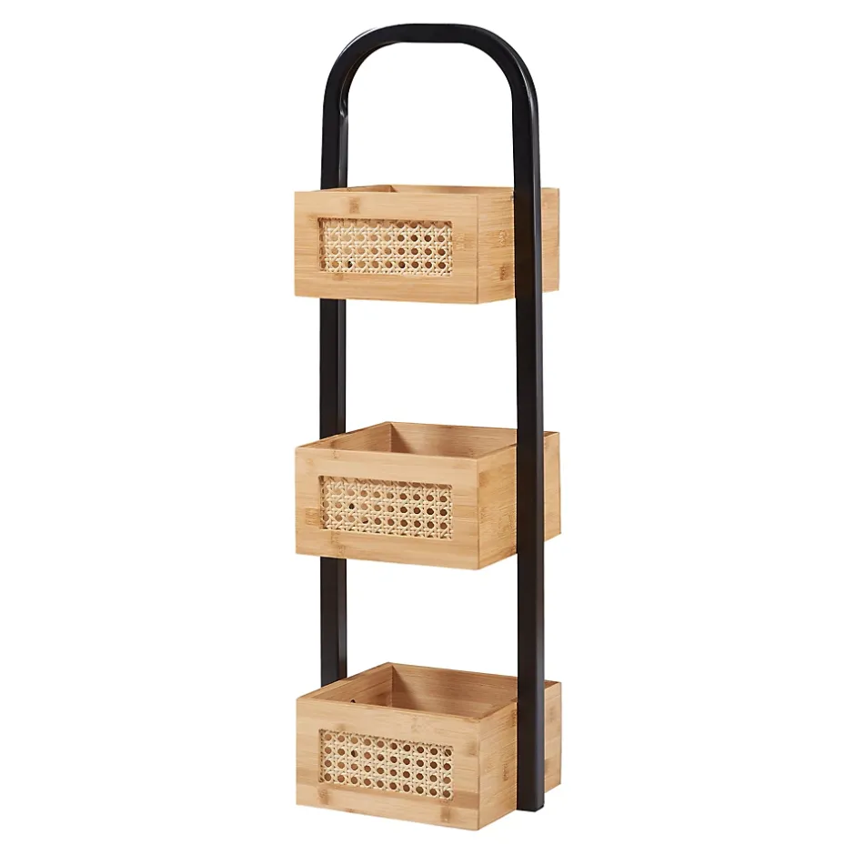 [En.Casa] Étagère de salle de bain Tervola 73x23x18,5cm noir naturel aspect rotin en.casa* Etagère Salle De Bains