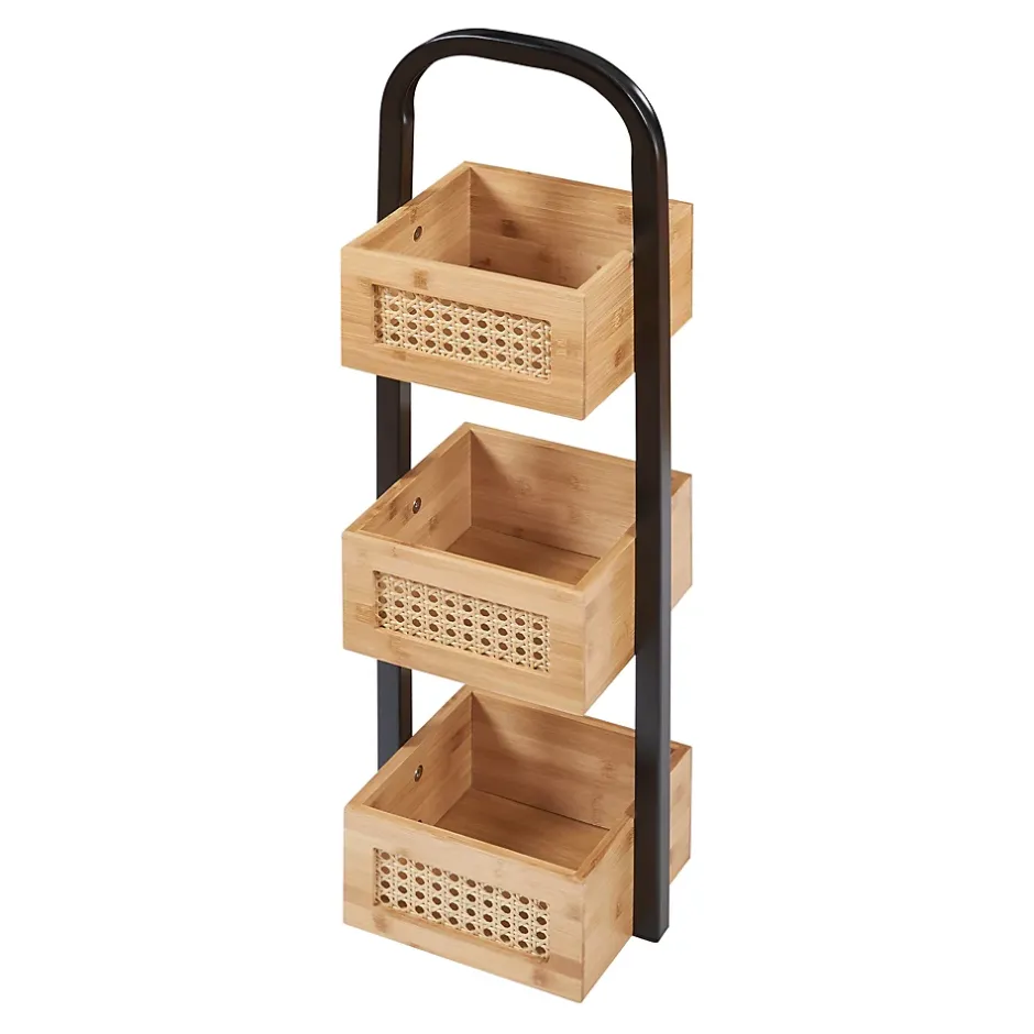 [En.Casa] Étagère de salle de bain Tervola 73x23x18,5cm noir naturel aspect rotin en.casa* Etagère Salle De Bains