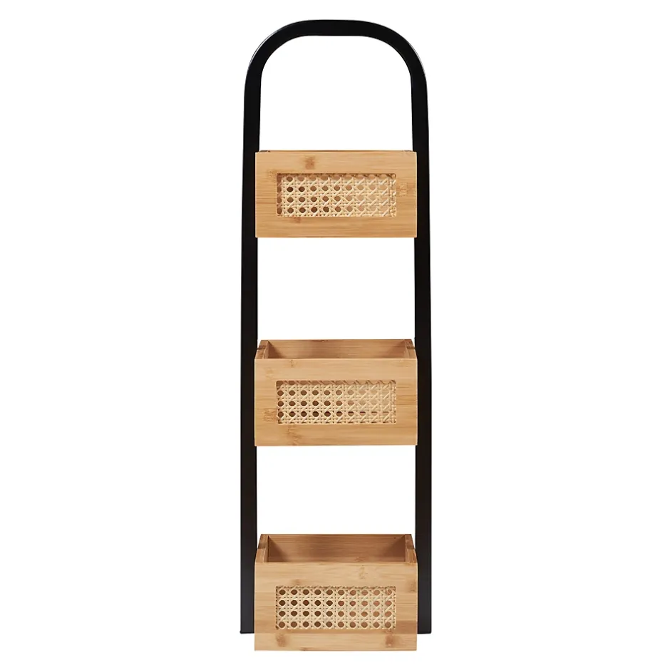 [En.Casa] Étagère de salle de bain Tervola 73x23x18,5cm noir naturel aspect rotin en.casa* Etagère Salle De Bains