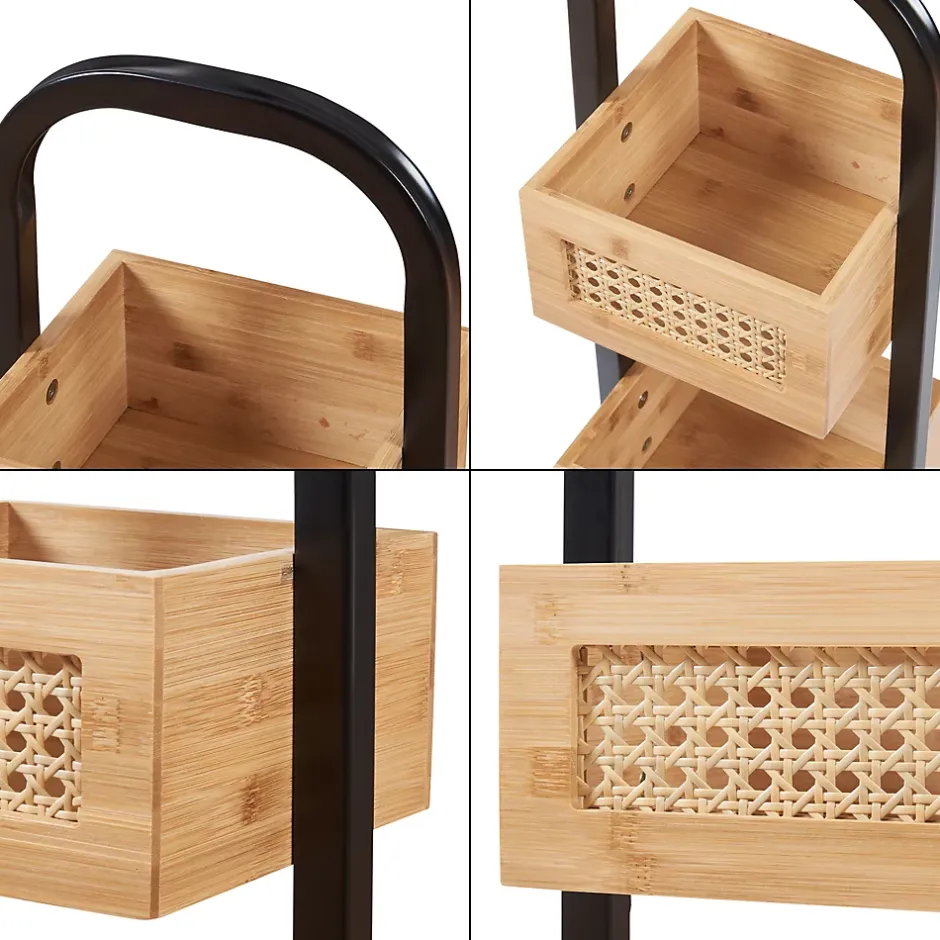 [En.Casa] Étagère de salle de bain Tervola 73x23x18,5cm noir naturel aspect rotin en.casa* Etagère Salle De Bains