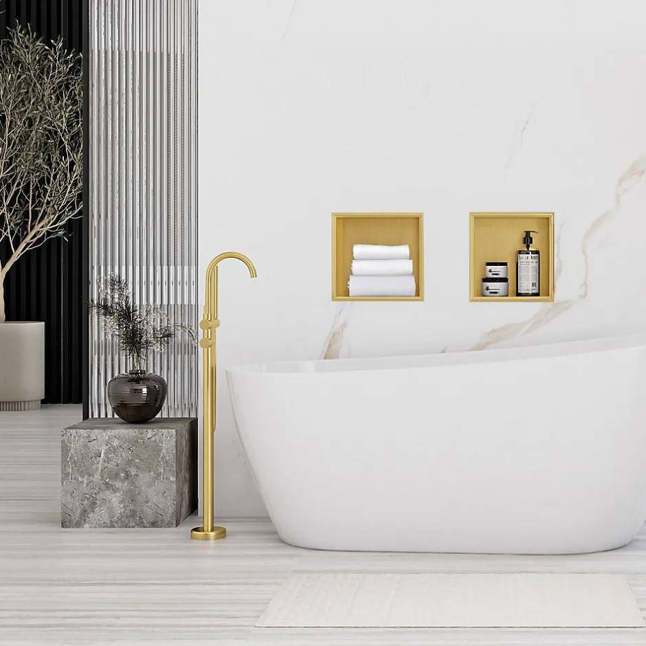 Rea ÉTAGÈRE D'ENCASTREMENT POUR SALLE DE BAINS 7 30X30X10 BRUSH GOLD