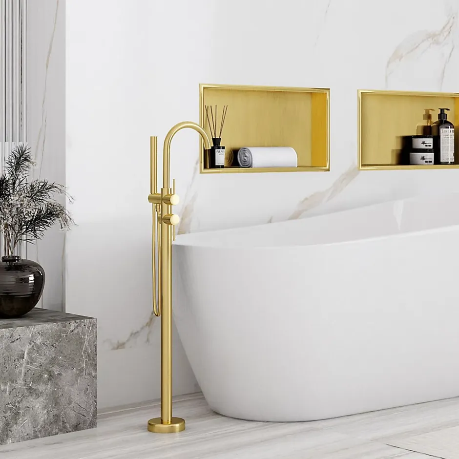 Rea ÉTAGÈRE D'ENCASTREMENT POUR SALLE DE BAINS 8 30X45X10 BRUSH GOLD