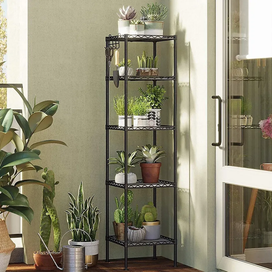 Calicosy Étagère en métal noir avec grille de rangement modulable - L30 x H121 cm