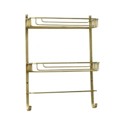Signature Étagère Murale 2 Niveaux avec Porte-Serviettes en Laiton Dorée - L42 x H56cm* Etagère Salle De Bains