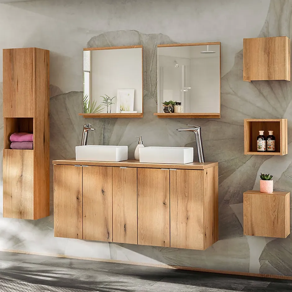 [En.Casa] Étagère murale de salle de bain Newport 27 x 25 x 21 cm effet chêne en.casa* Etagère Salle De Bains