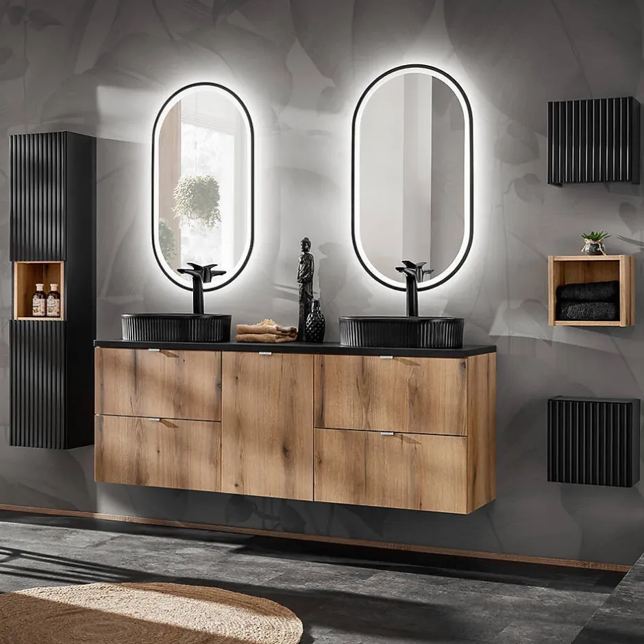 [En.Casa] Étagère murale de salle de bain Newport 27 x 25 x 21 cm effet chêne en.casa* Etagère Salle De Bains