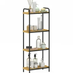 Homcom Étagère salle de bain bambou verni 4 niveaux autoportante cadre acier noir* Etagère Salle De Bains