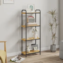 Homcom Étagère salle de bain bambou verni 4 niveaux autoportante cadre acier noir* Etagère Salle De Bains