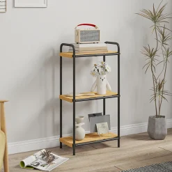 Homcom Étagère salle de bain bambou verni 3 niveaux autoportante cadre acier noir* Etagère Salle De Bains