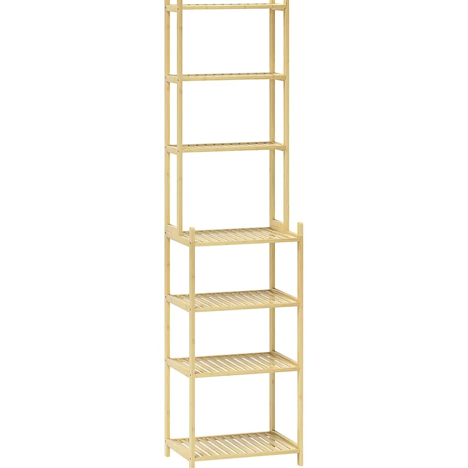 Homcom Étagère salle de bain bois bambou verni 7 niveaux étagères à lattes dim. 44 x 33 x 180 cm* Etagère Salle De Bains