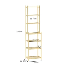 Homcom Étagère salle de bain bois bambou verni 7 niveaux étagères à lattes dim. 44 x 33 x 180 cm* Etagère Salle De Bains
