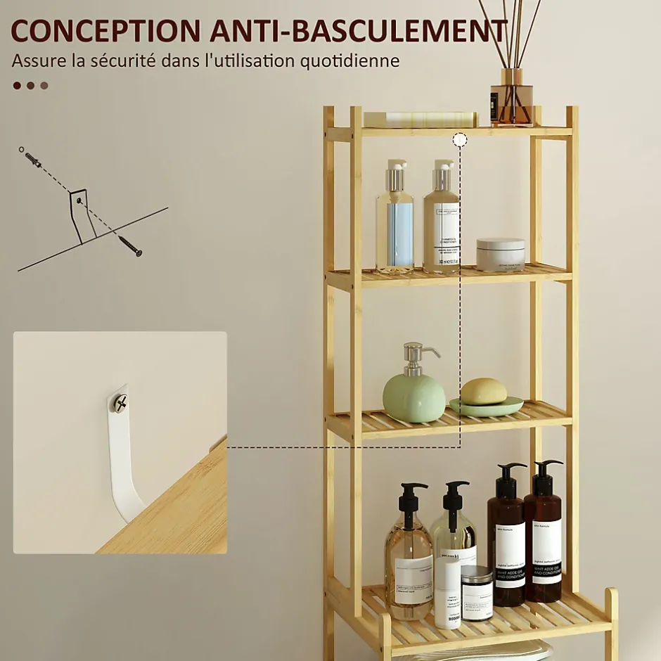 Homcom Étagère salle de bain bois bambou verni 7 niveaux étagères à lattes dim. 44 x 33 x 180 cm* Etagère Salle De Bains