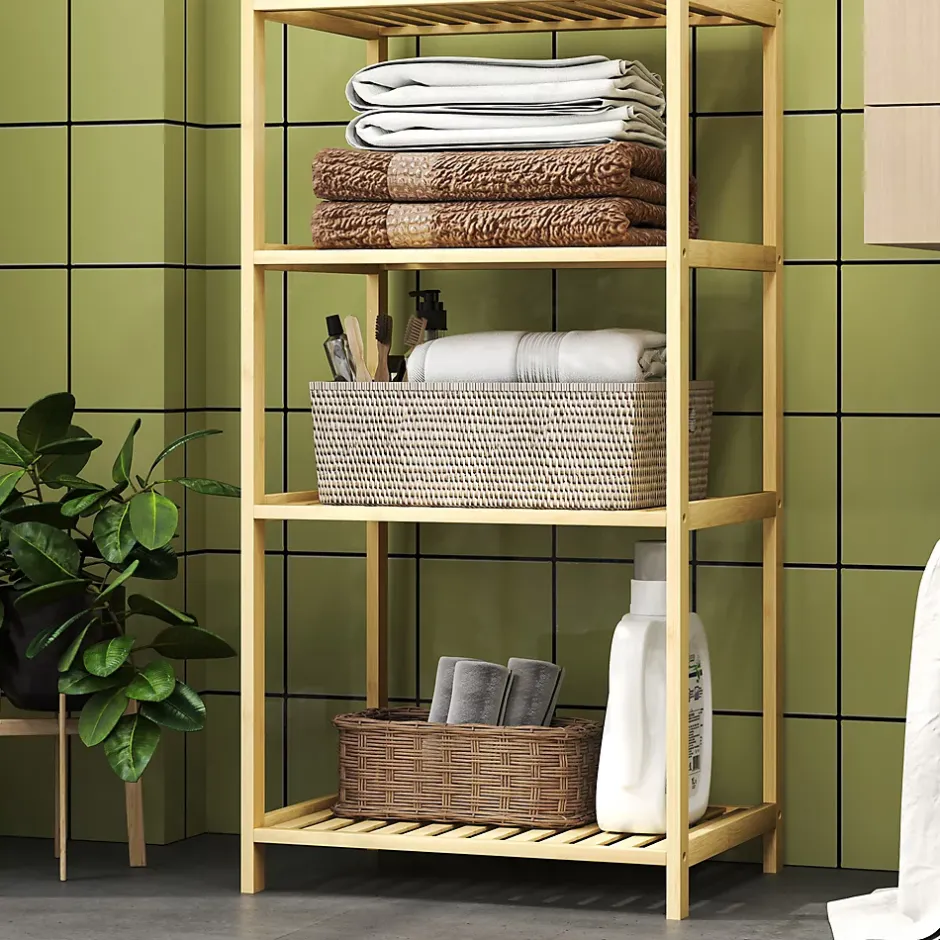 Homcom Étagère salle de bain bois bambou verni 7 niveaux étagères à lattes dim. 44 x 33 x 180 cm* Etagère Salle De Bains