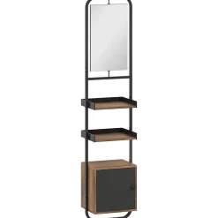 Homcom Étagère salle de bain design vintage avec miroir - porte, 2 étagères - 40 x 30 x 179 cm - métal noir effet bois
