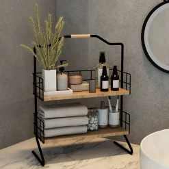 [En.Casa] Étagère Sallingsund avec 2 surfaces de stockage pour salle de bain noir effet bois en.casa* Etagère Salle De Bains