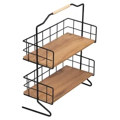 [En.Casa] Étagère Sallingsund avec 2 surfaces de stockage pour salle de bain noir effet bois en.casa* Etagère Salle De Bains