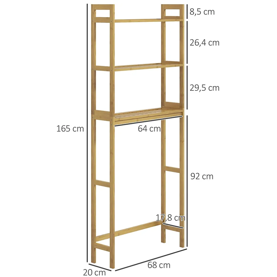 ProximaX Étagère WC autoportante 3 niveaux en bambou naturel, meuble salle de bain gain de place avec système anti-basculement