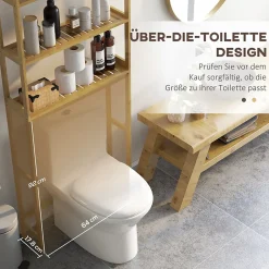 ProximaX Étagère WC autoportante 3 niveaux en bambou naturel, meuble salle de bain gain de place avec système anti-basculement