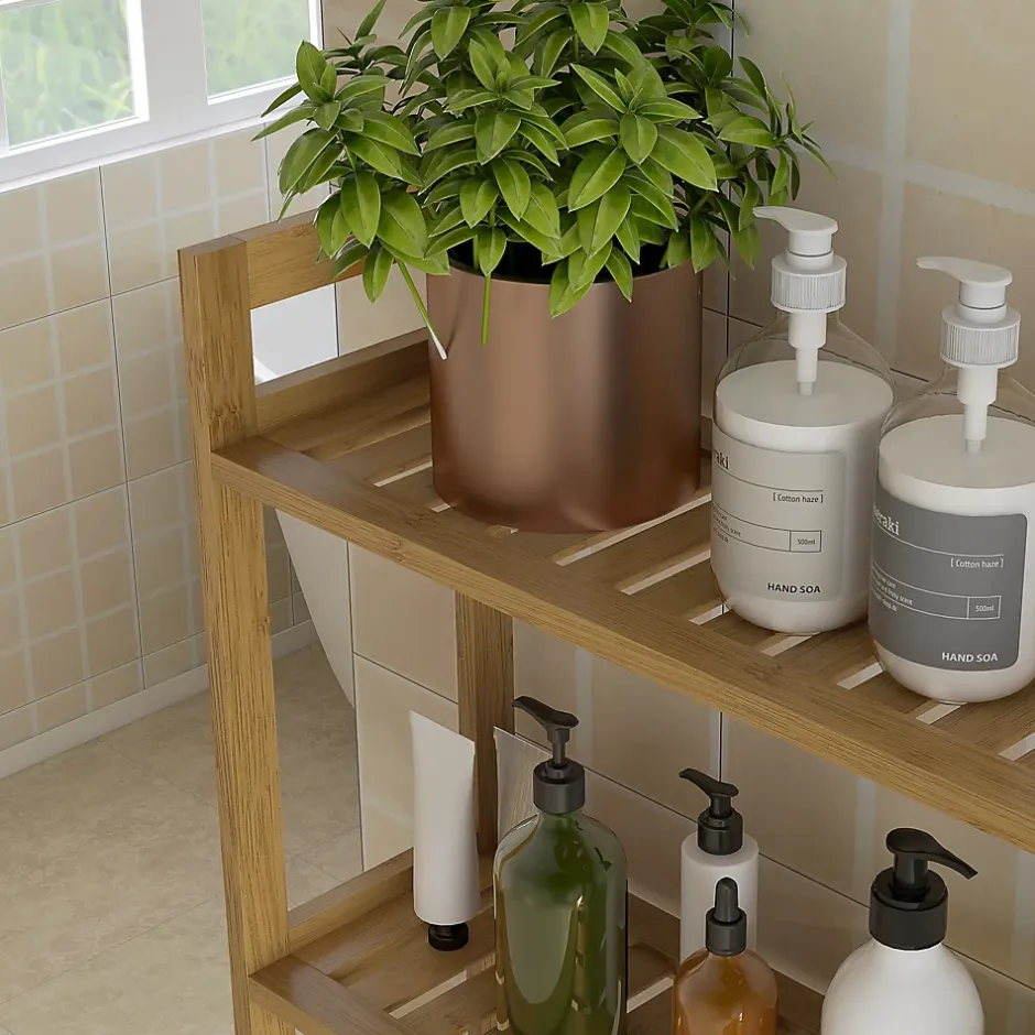 ProximaX Étagère WC autoportante 3 niveaux en bambou naturel, meuble salle de bain gain de place avec système anti-basculement