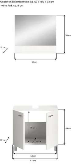 Chb Collection Tambo - Ensemble de 2 meubles de salle de bains (L/H/P : 57x186x33 cm) en mélaminé blanc, vasque non incluse