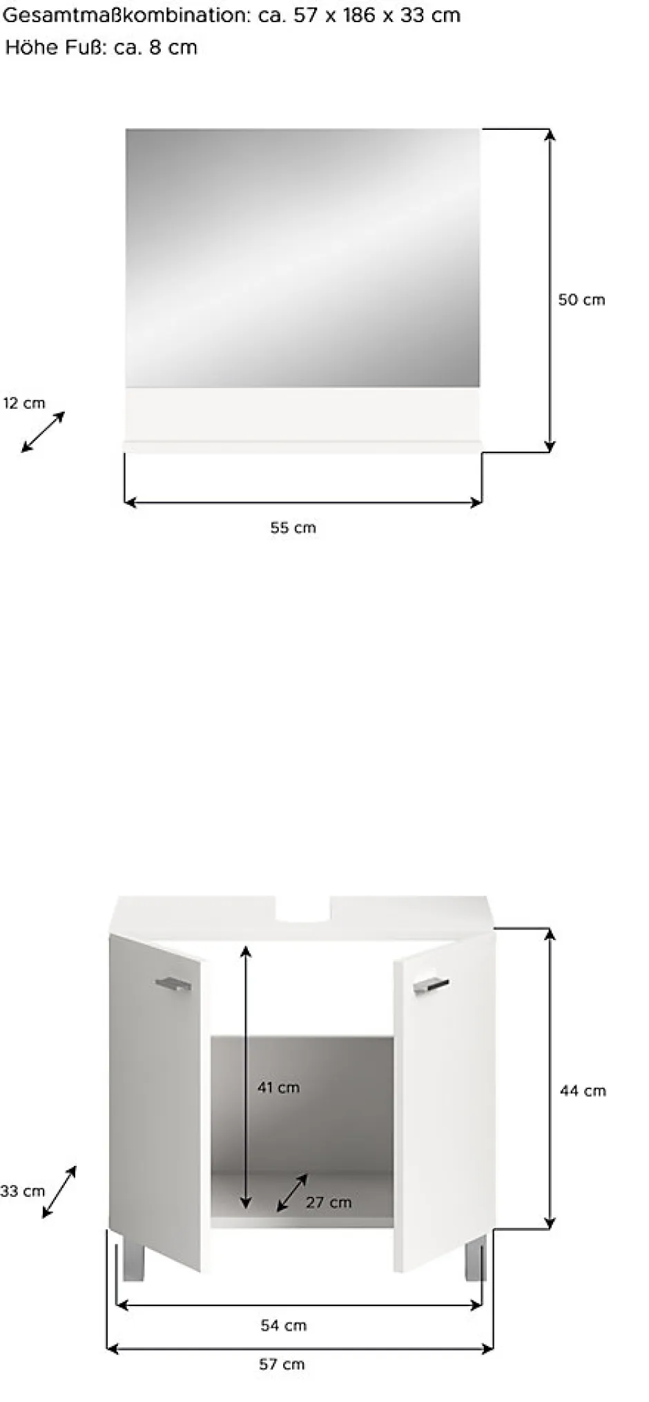 Chb Collection Tambo - Ensemble de 2 meubles de salle de bains (L/H/P : 57x186x33 cm) en mélaminé blanc, vasque non incluse