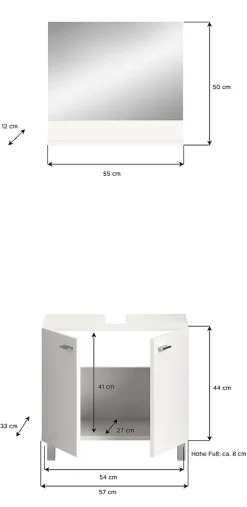 Chb Collection Tambo - Meuble sous lavabo et miroir (L/H/P : 57x44x33 cm) en mélaminé blanc, vasque non incluse