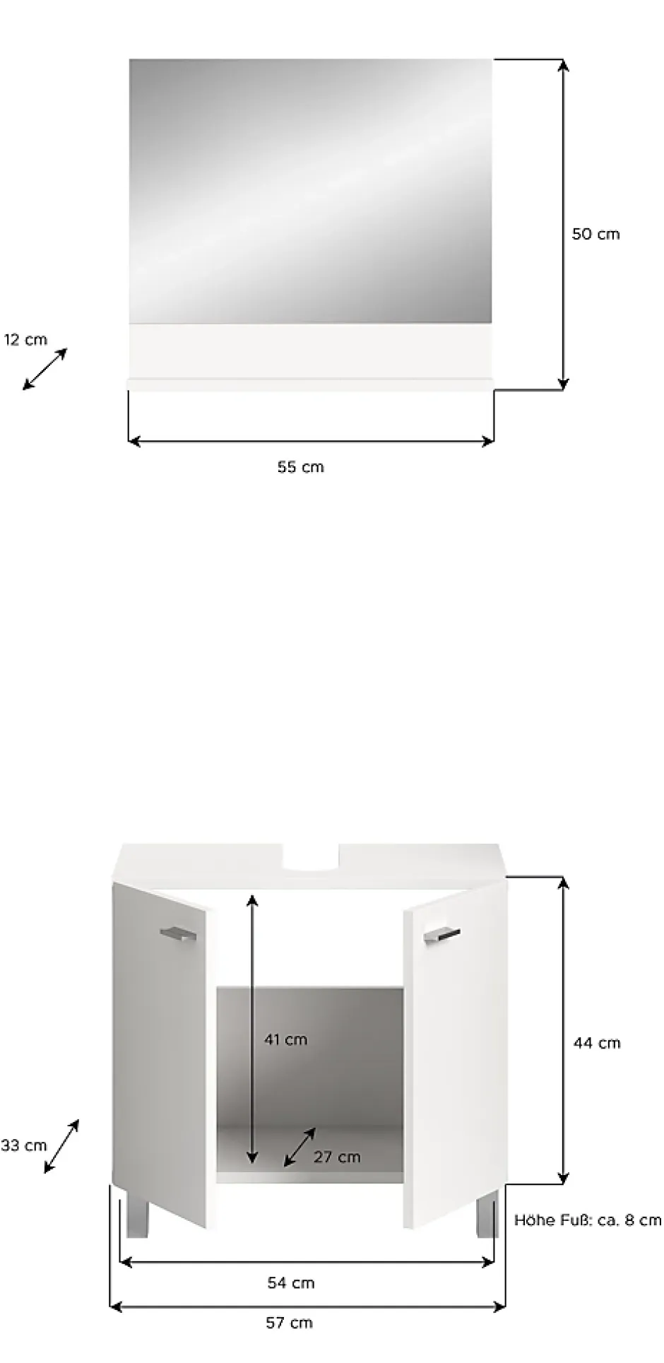 Chb Collection Tambo - Meuble sous lavabo et miroir (L/H/P : 57x44x33 cm) en mélaminé blanc, vasque non incluse