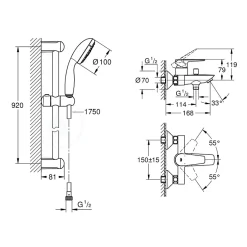 Grohe Tempesta 100 ensemble de douche 3 jets + mitigeur monocommande bain/douche, chrome (23914001-28789002)* Robinet De Baignoire