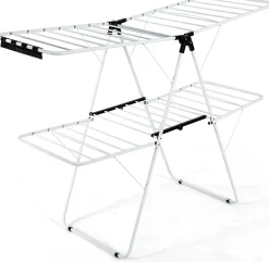 Giantex étendoir à Linge à 2 Niveaux,avec Barre de Support Réglable,26 Pinces,Cintre à Linge Pliable,Gain de Place et Collapsible* Etendoir À Linge